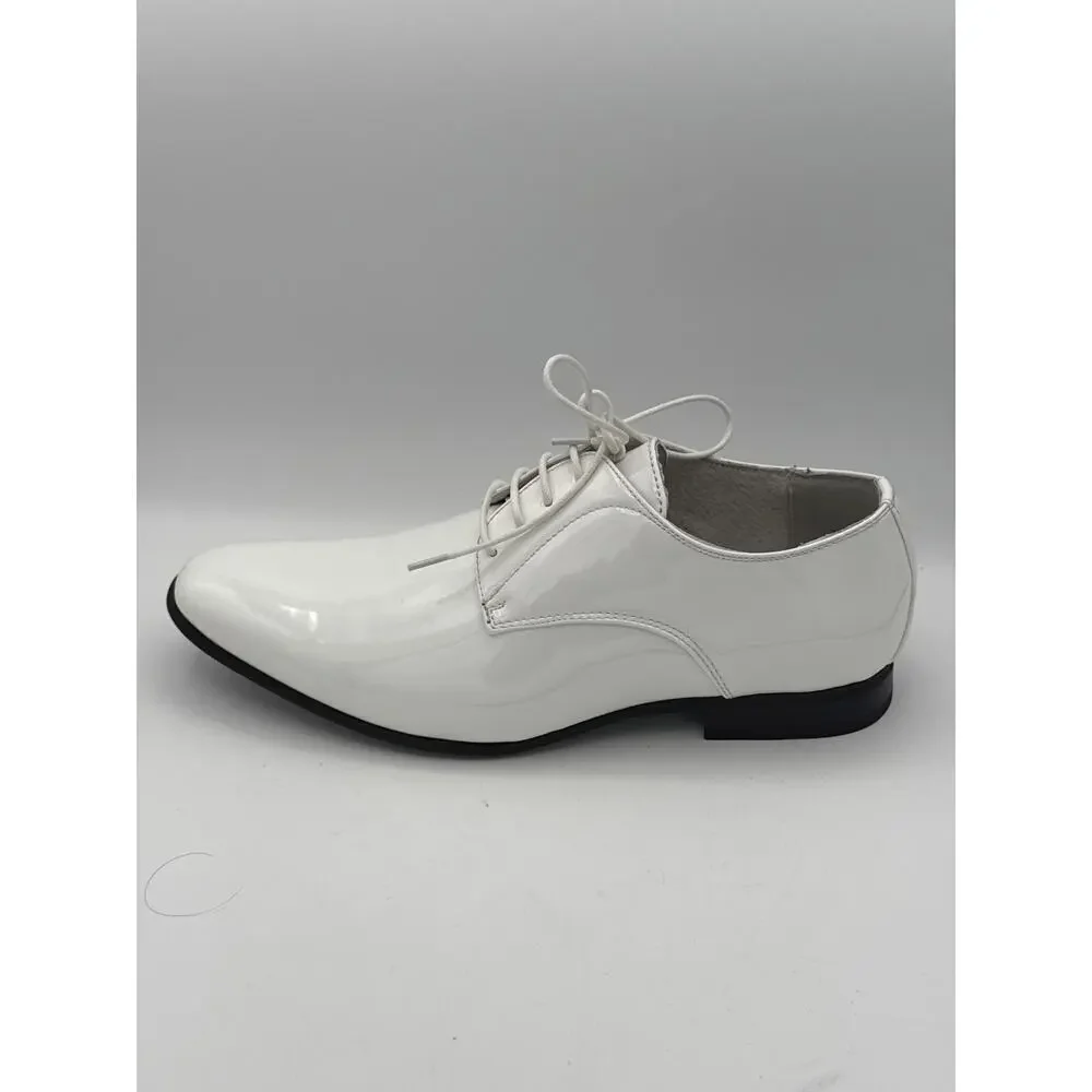 Men’s Bruno Marc White Patent Leather Oxford Dress Shoes Sz 9